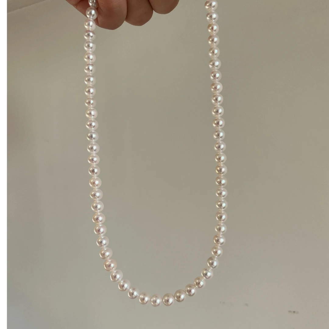 新年送礼6-7mm淡水珍珠全珠链百搭经典时尚无暇极光S925银