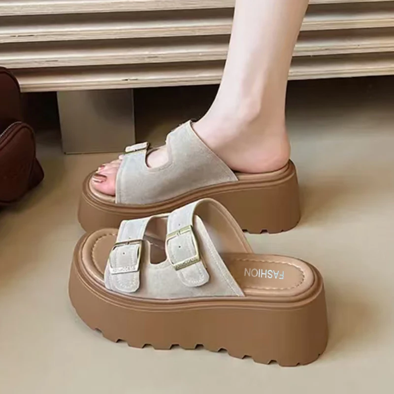 增高5厘米 夏季小个子勃肯拖鞋女外穿2025新厚底凉鞋一字博肯凉拖