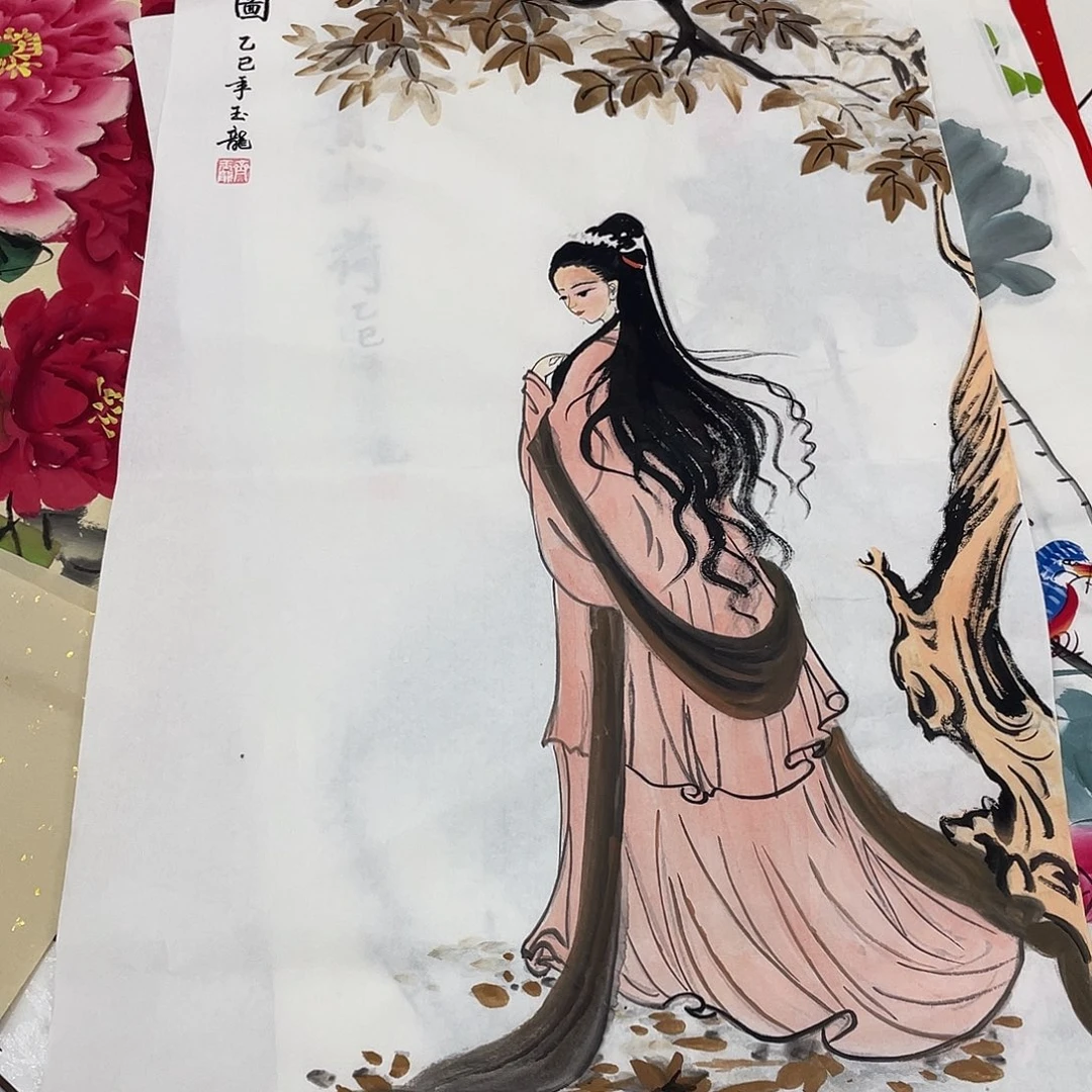 国画国画作品书法作品原稿三尺美女