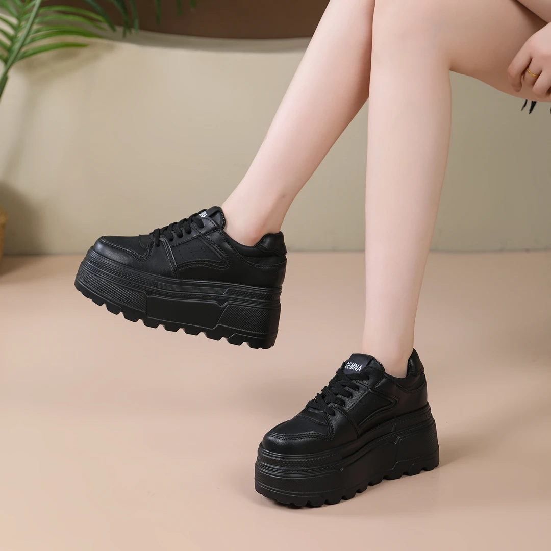 超高跟8cm时尚百搭小白鞋秋冬新款女士高跟鞋厚底休闲女鞋平底鞋