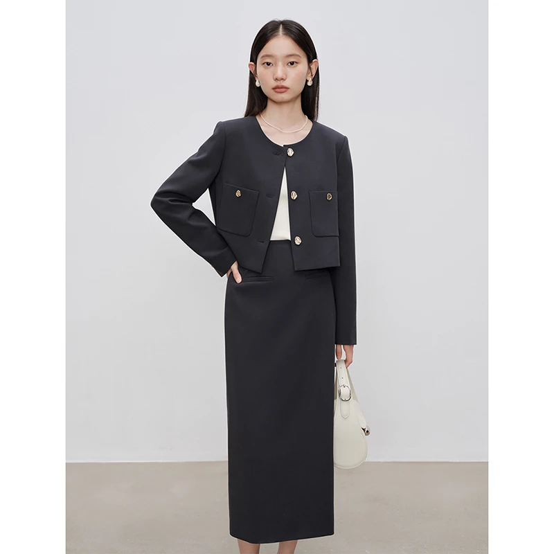 自巧自巧小个子女装短款西装外套半身裙通勤简约两件套 24ZQ93175
