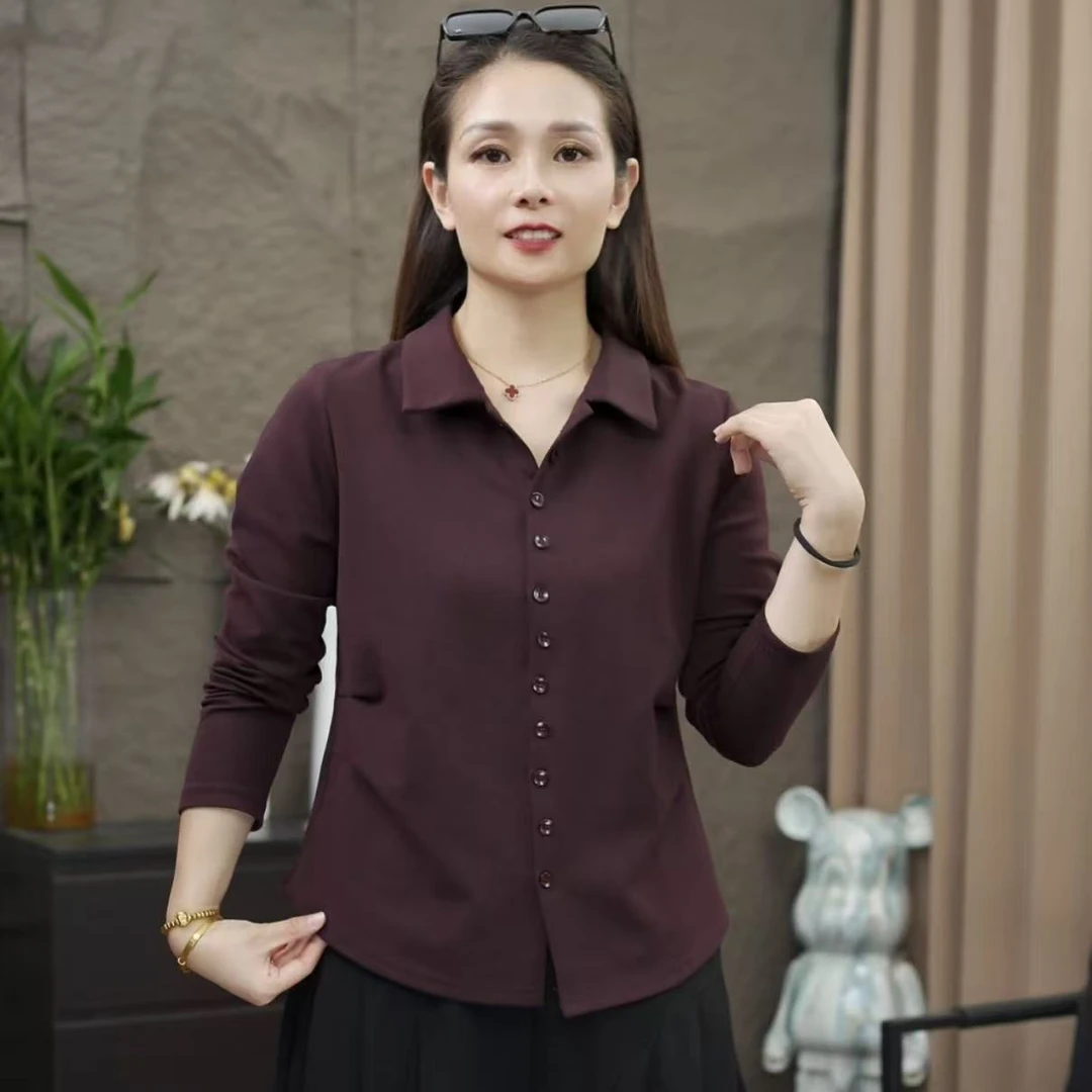 2025新开衫11扣眼秋装简约纯色收腰衬衫扣女气质百搭打底上衣衬衣