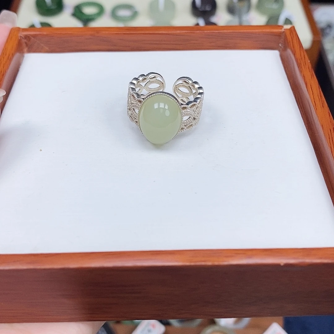 十***妈银S925镶嵌戒指和田玉专拍10