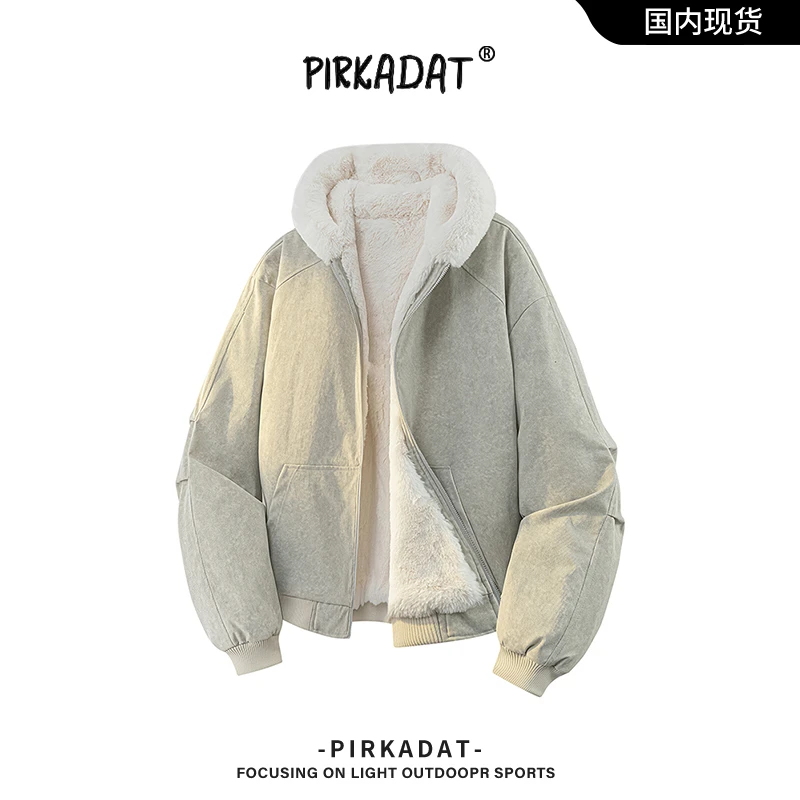 Pirkadat美式连帽棉衣复古潮流棉服保暖厚款上衣螺纹下摆时尚外套