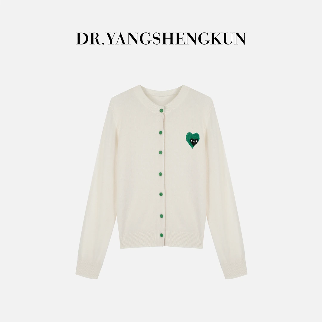 杨圣坤2025冬季新品100%山羊绒爱心刺绣单排扣针织开衫ES25102243