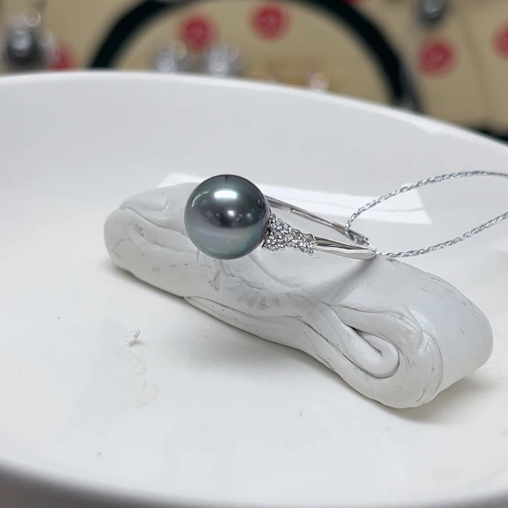 戒圈银S925镶嵌海水珍珠大溪地 8-9mm 54号