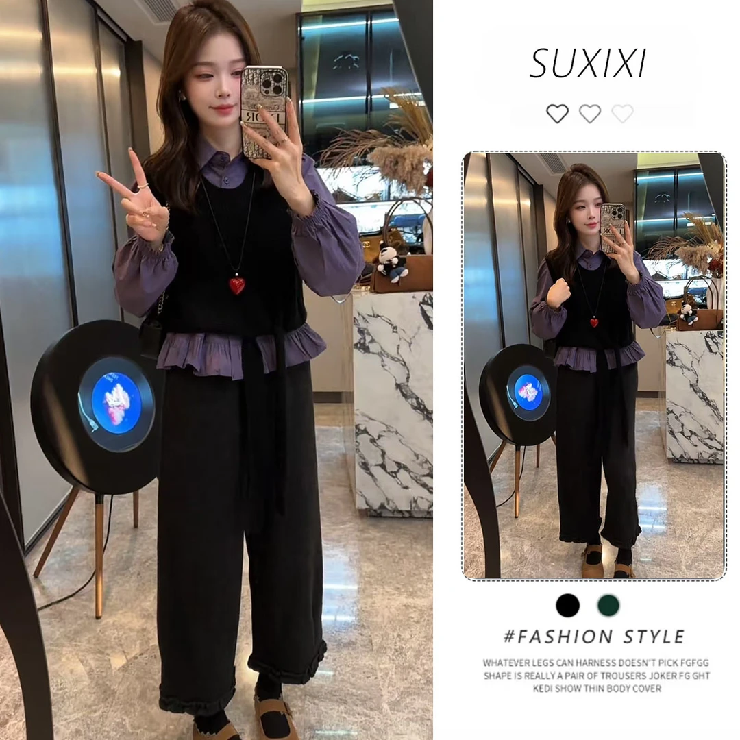 2025秋季新款女装韩版独特漂亮套装时尚衬衫马甲两件套