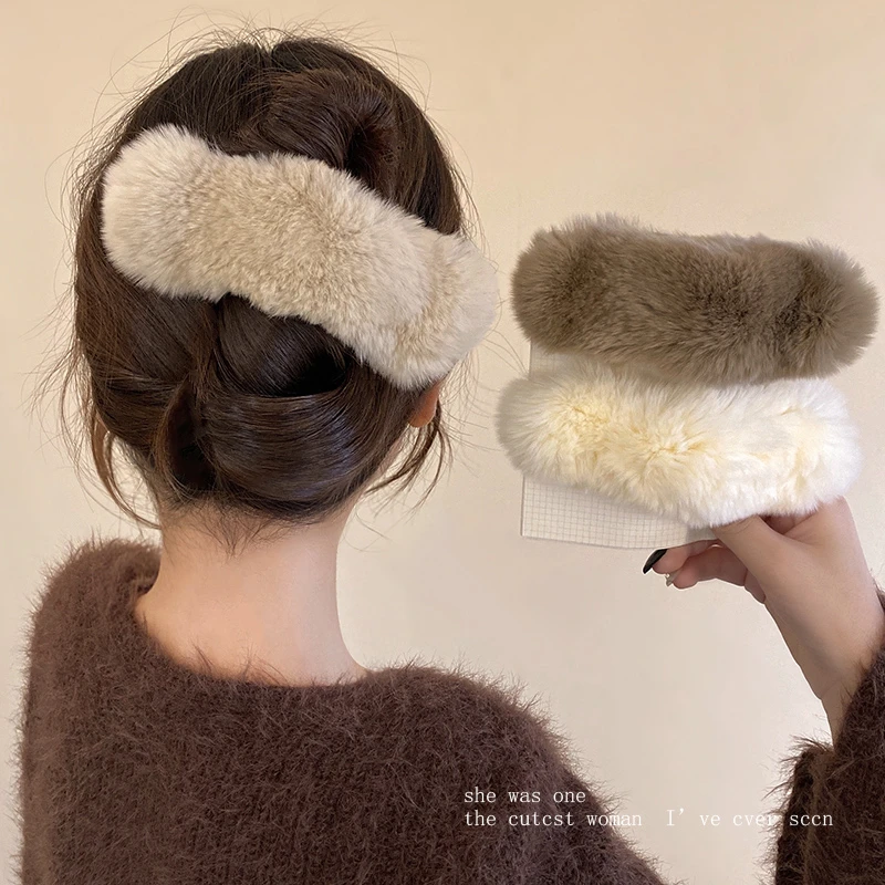 蓬松云朵獭兔毛毛绒发夹女2024新款后脑勺大号鸭嘴夹秋冬盘发抓夹