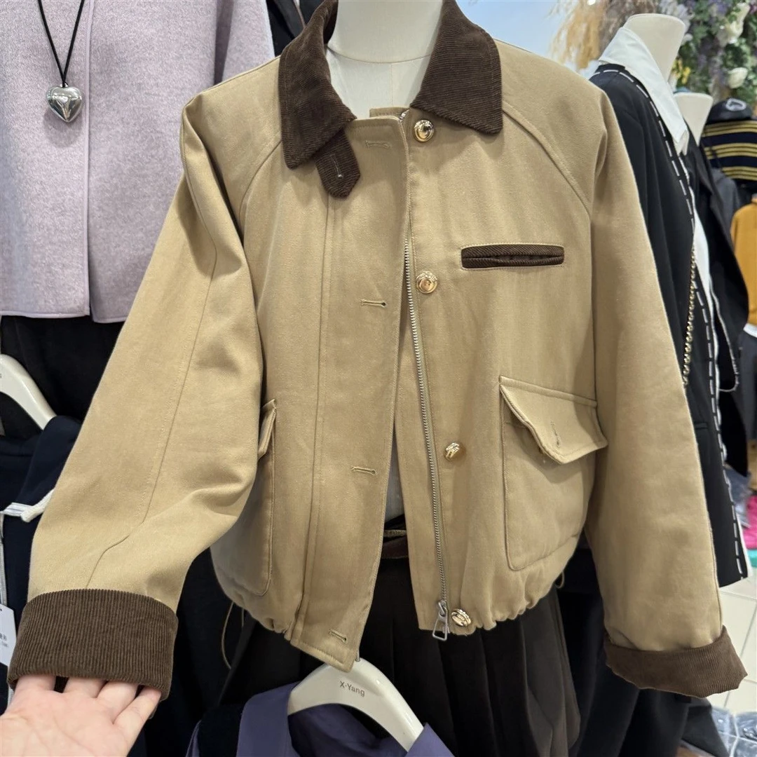 赵露思同款2025秋季新款韩版宽松休闲百搭翻领拼接夹克外套女上衣