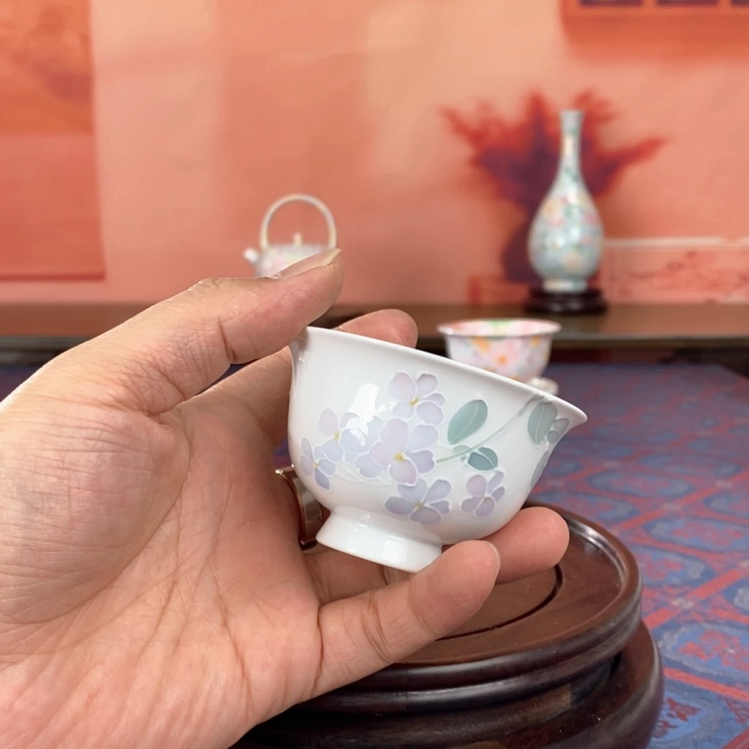 蓝雪花品茗杯手绘釉下高温