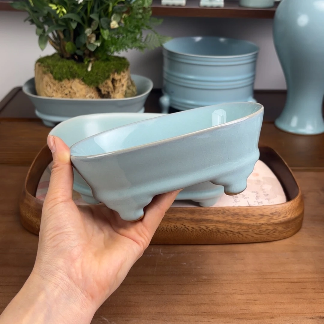 天青釉小号水仙盆微瑕