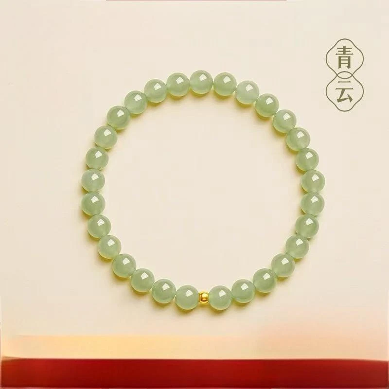 天然和 田 晴水手串足金999黄金转运珠手串