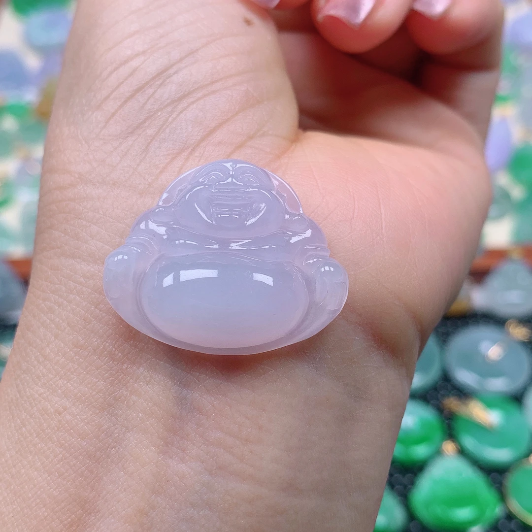 缅甸天然A货翡翠，粉紫佛公 编号245/414尺寸24-29.2-6.8