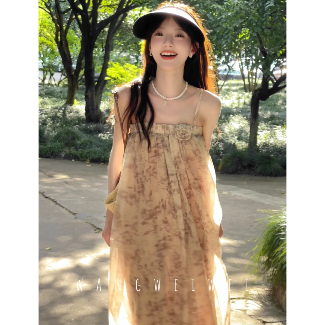 凯哥福利【小漫春曲】印花碎花宽松无袖吊带连衣裙W202307040