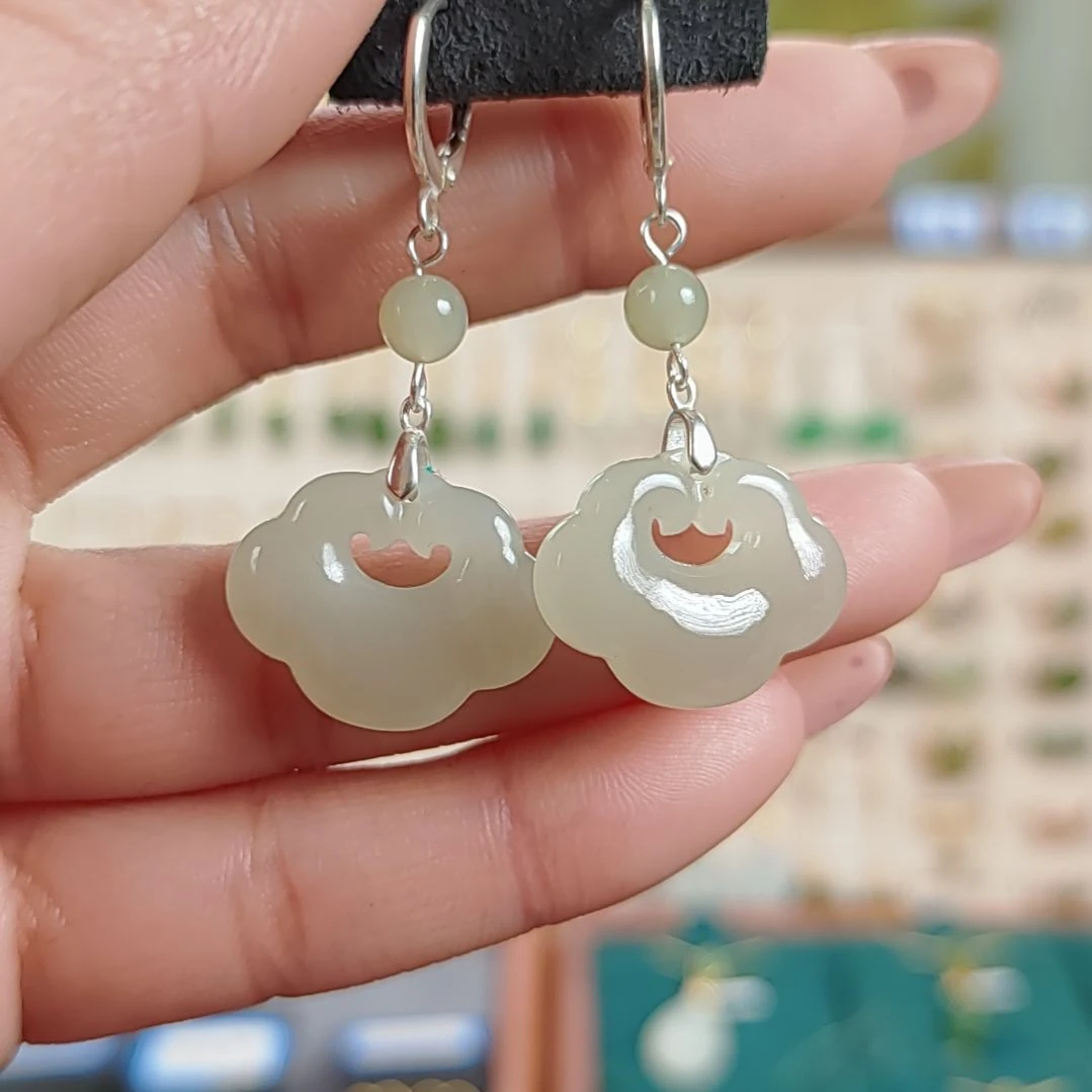 银S925镶嵌和田玉耳饰