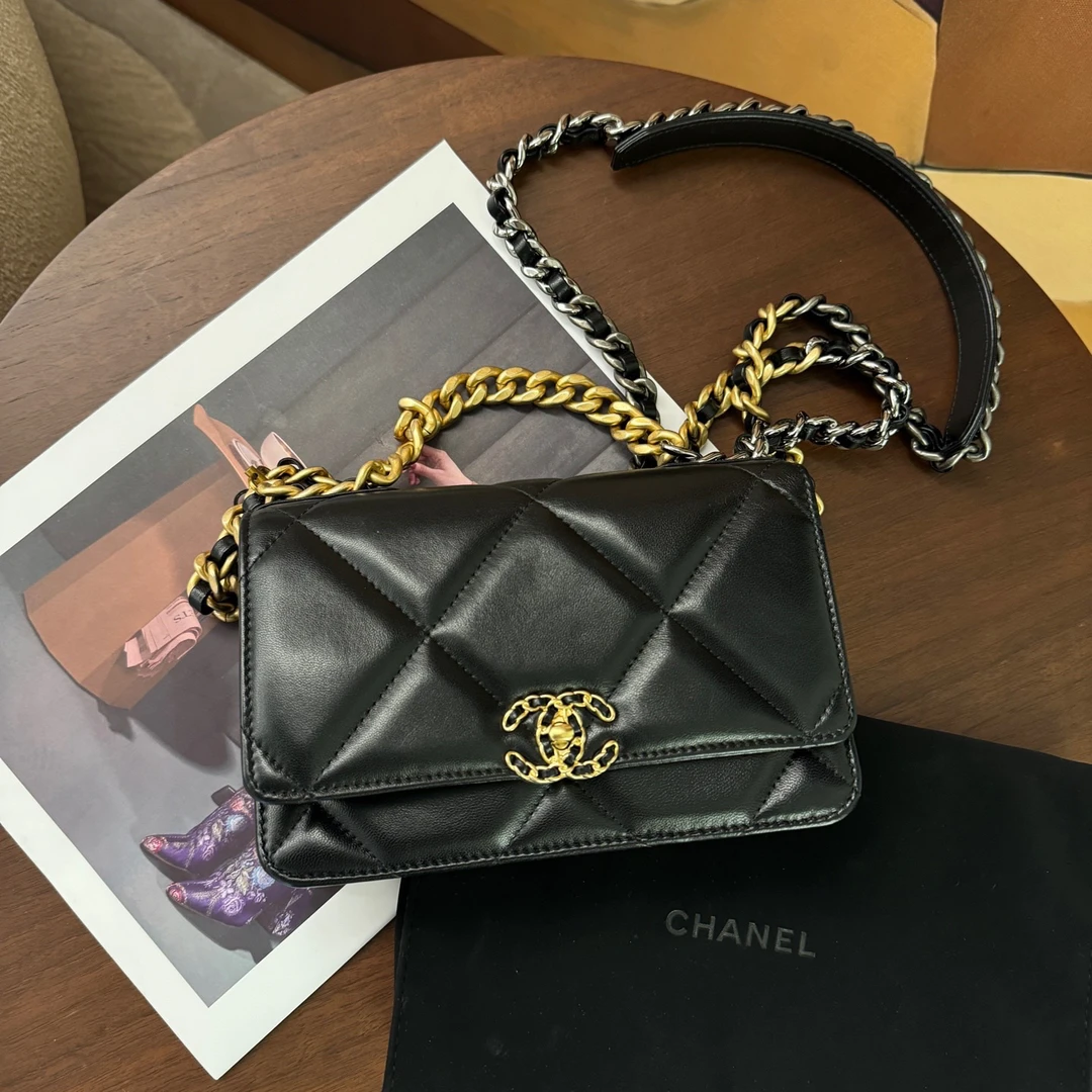 95新 Chanel/香奈儿 19bag 黑金色 芯片款单肩包