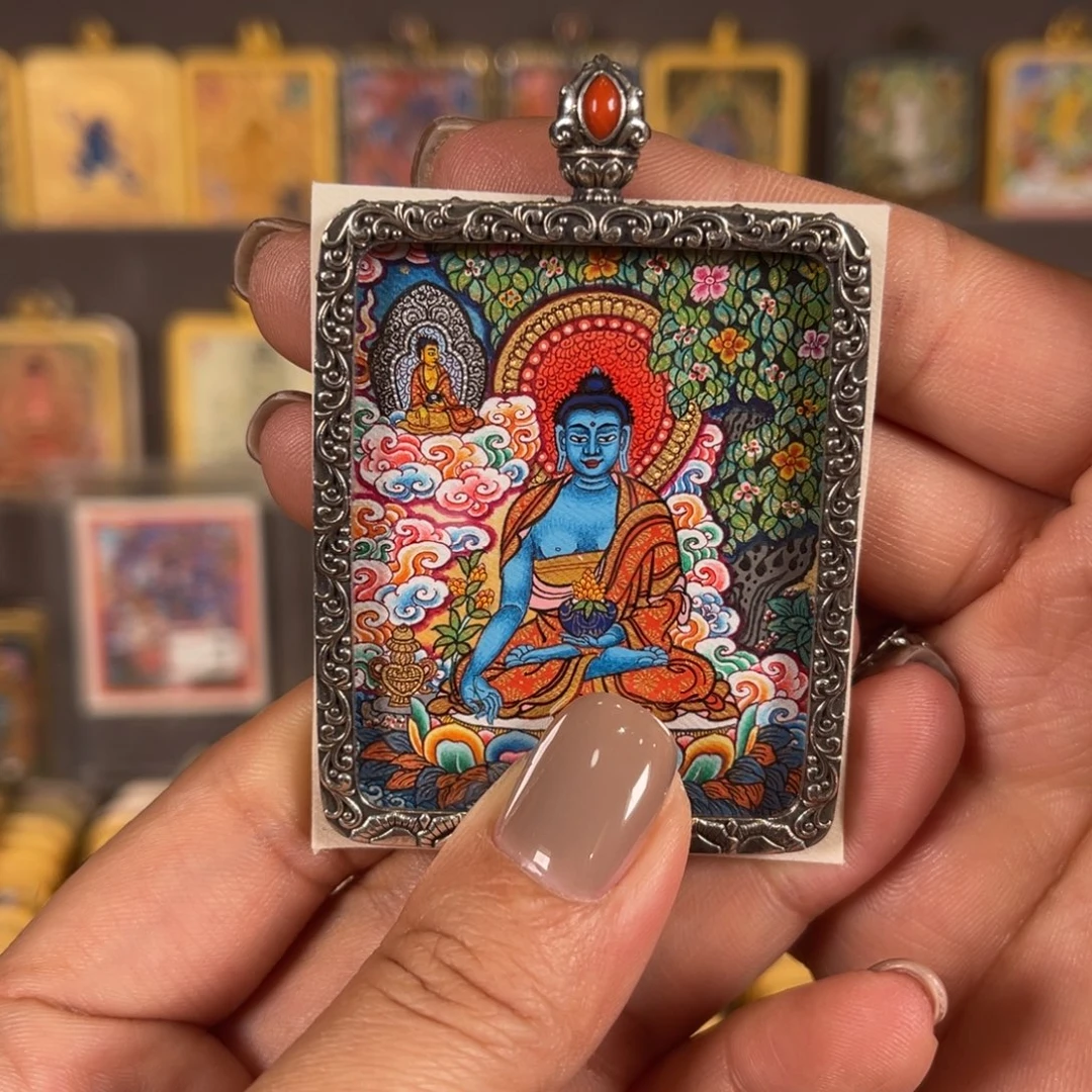 吊坠药师青海热贡唐卡