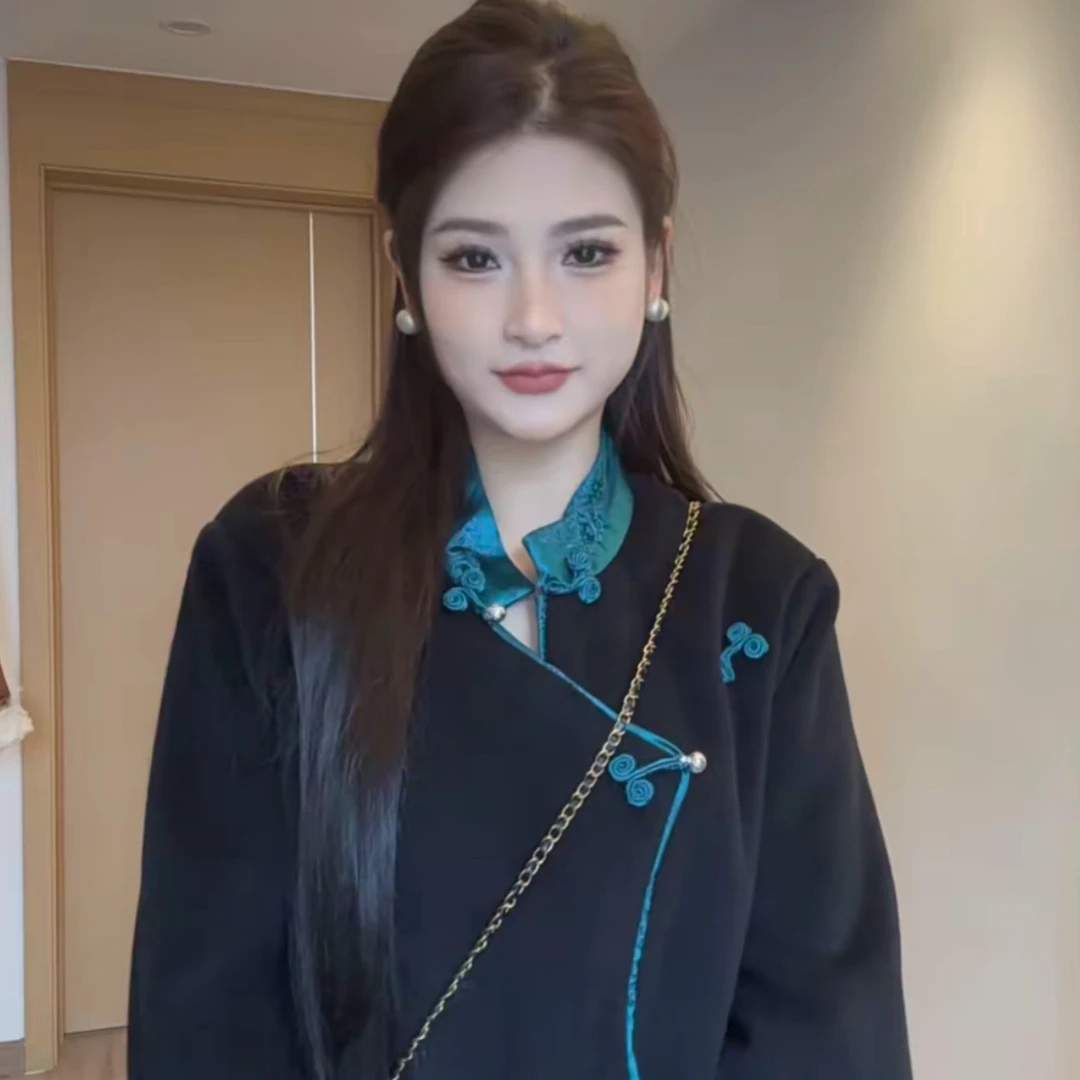 藏式秋冬双面绒斜襟加边长款保暖外套民族风藏服
