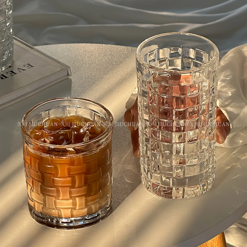 高颜值创意浮雕水杯果汁咖啡杯玻璃杯子家用喝水杯小众威士忌酒杯