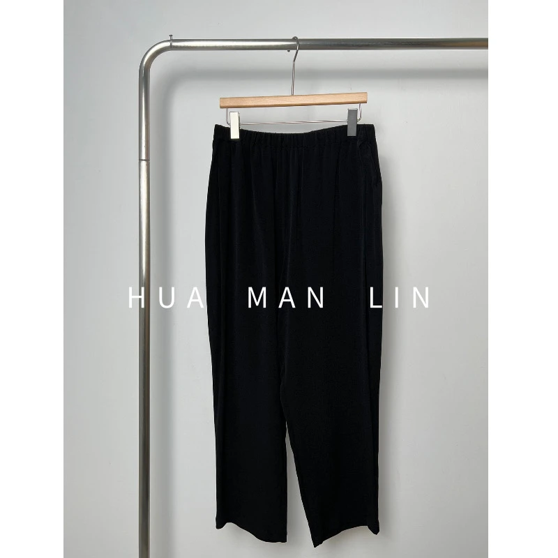 【花滿林】‘九分老爹裤’全松紧腰30MM鬼绉桑蚕丝百搭小脚裤5271