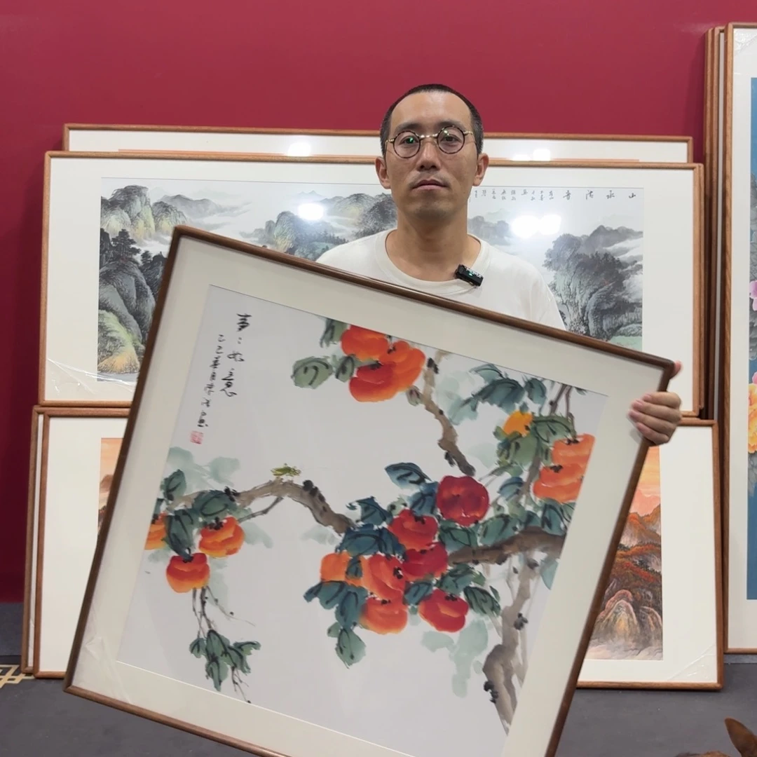 国画带框绘画80/80尺寸