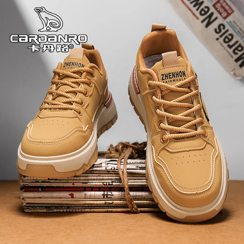 意大利卡丹路男鞋冬季潮流百搭厚底板鞋男士皮面增高休闲运动潮鞋