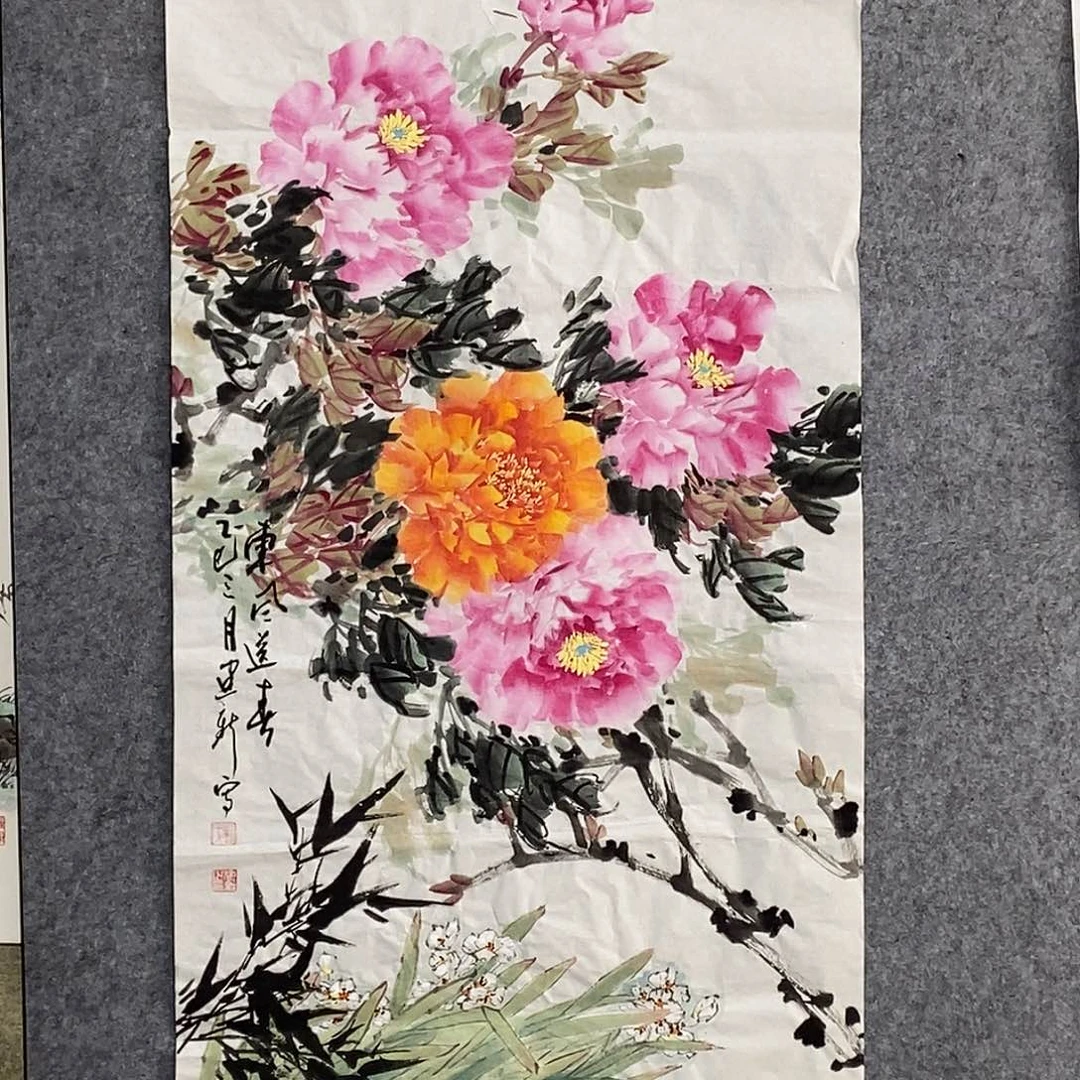 国画东风送春 牡丹图