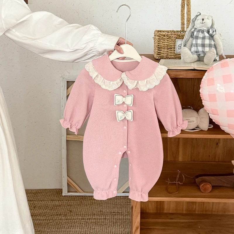 新生儿秋装连体衣婴幼儿2025春秋款女宝宝外出服哈衣百天周岁礼服