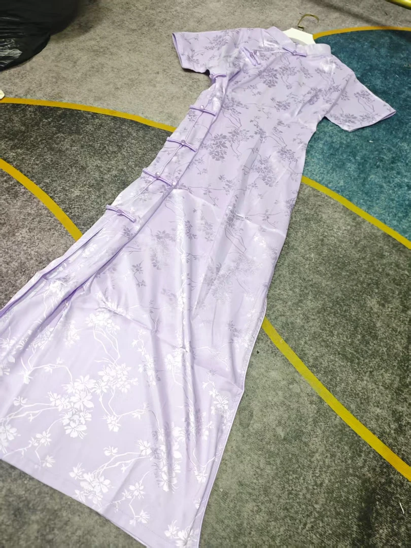 恬子梦 T833 夏季新款 若微 裙长120 短袖淡紫色旗袍