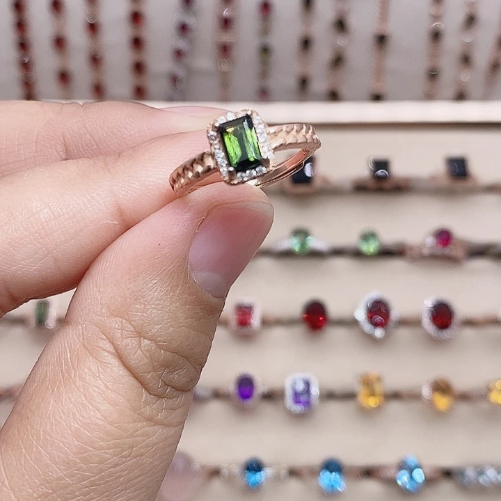 碧玺银S925镶嵌戒指戒指