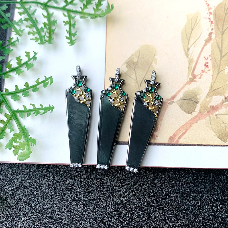 【冠尚珠宝王印】S925银镶翡翠花瓶吊坠H008TG075-301多样性发一