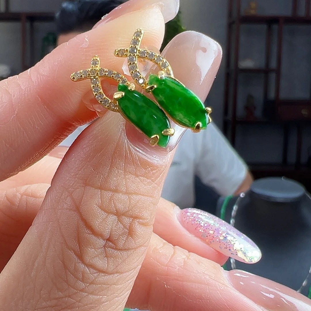 翡翠银S925镶嵌耳饰耳环10