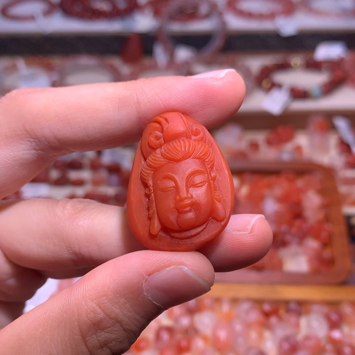 南红玛瑙合金珠宝半成品吊坠1