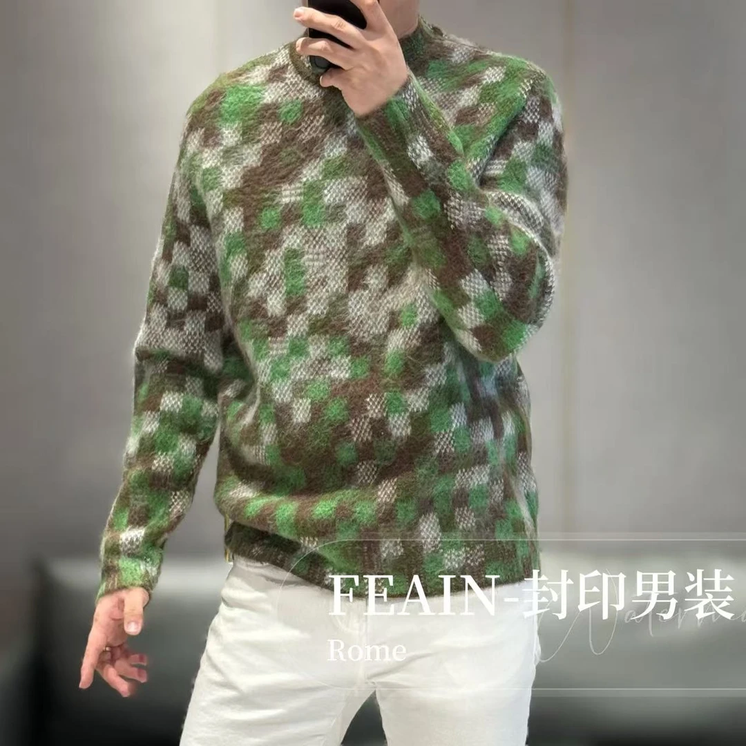 【雷迪凯奇】高端男士超细美利奴羊毛俄罗斯方块羊毛衫701