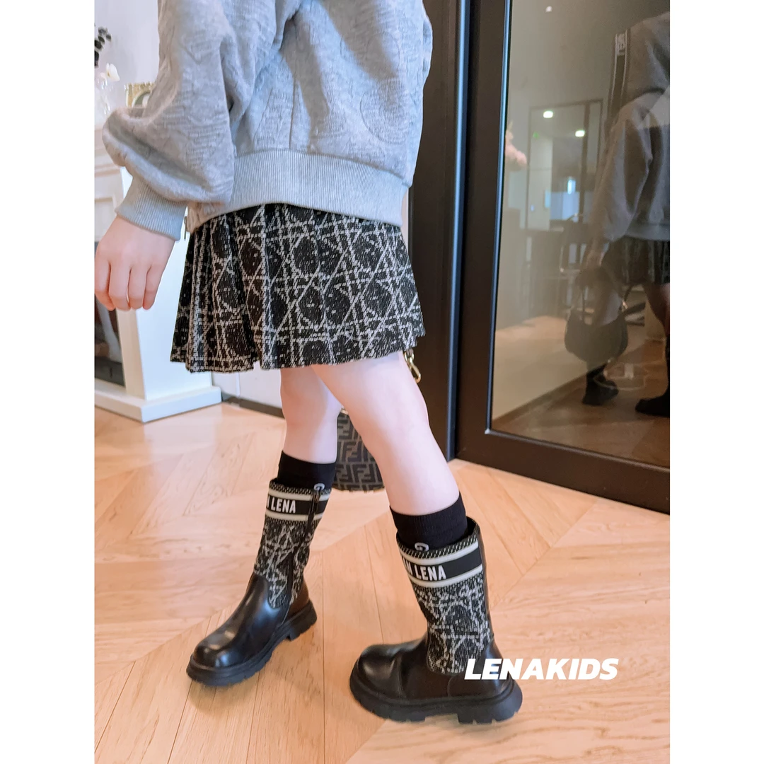 Lenakids【现货·头层牛皮】大牌风高定女宝中筒靴24110602