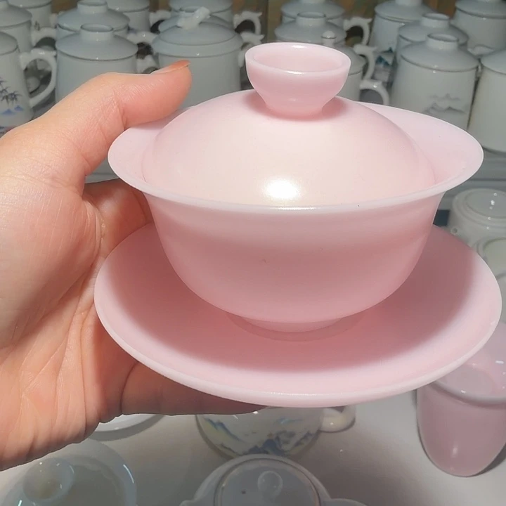 孤品默认微瑕冰种粉色三才盖碗