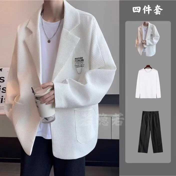 2025韩版潮流男士上衣帅气宽松港风西装外套男春秋百搭休闲西服潮
