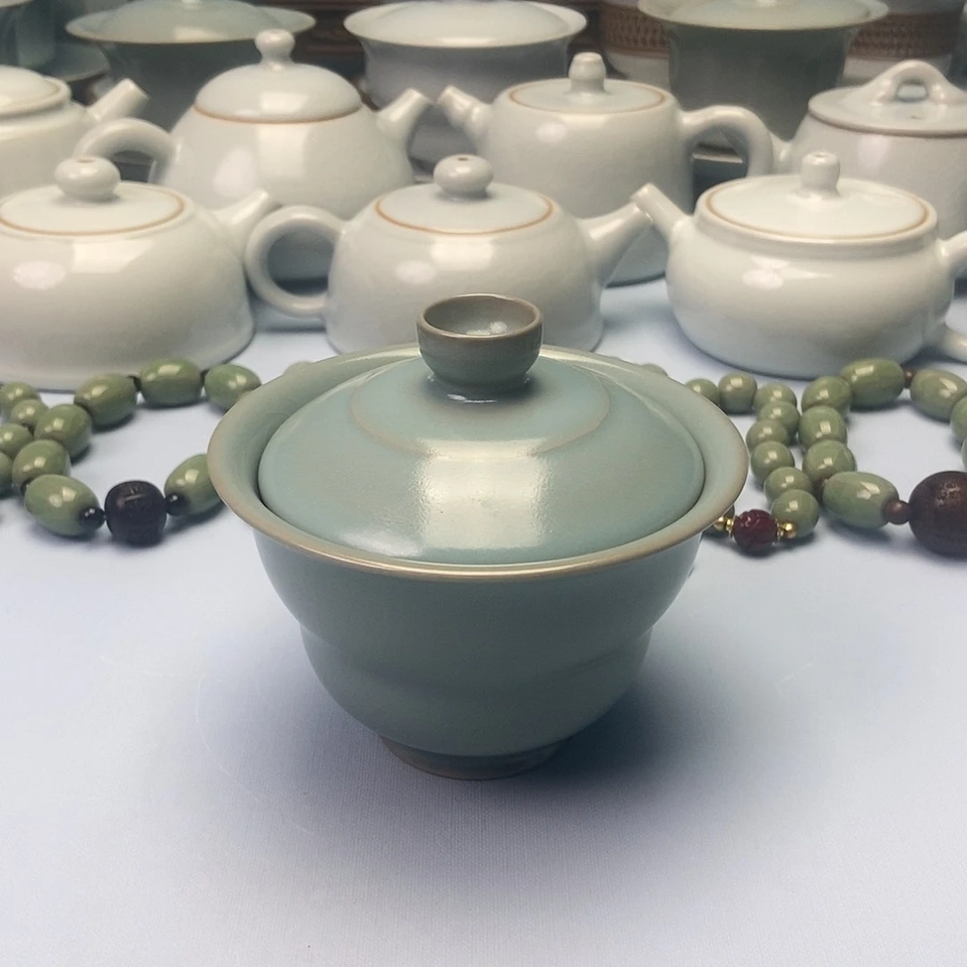 杯仿古天蓝葫芦盖碗原矿原釉原产地