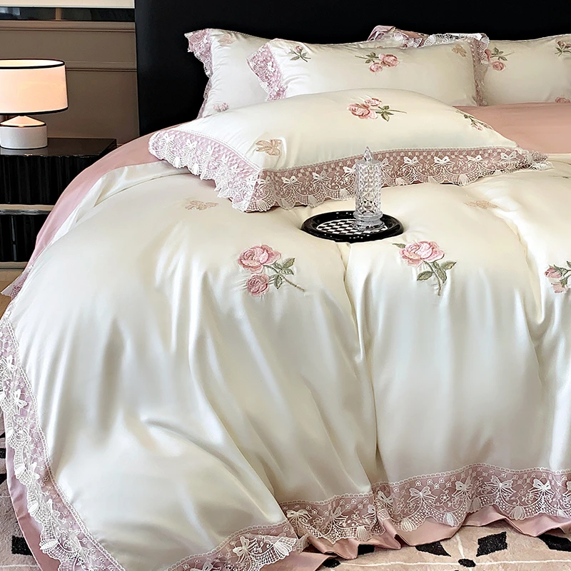 喜兹 花香榭丽 长绒棉四件套全棉纯棉轻奢重工绣花网红床品