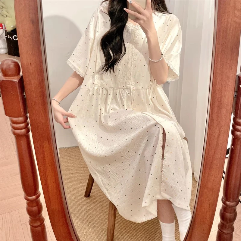 云朵棉带胸垫孕妇睡裙短袖怀孕待产夏季薄款月子服大码哺乳连衣裙