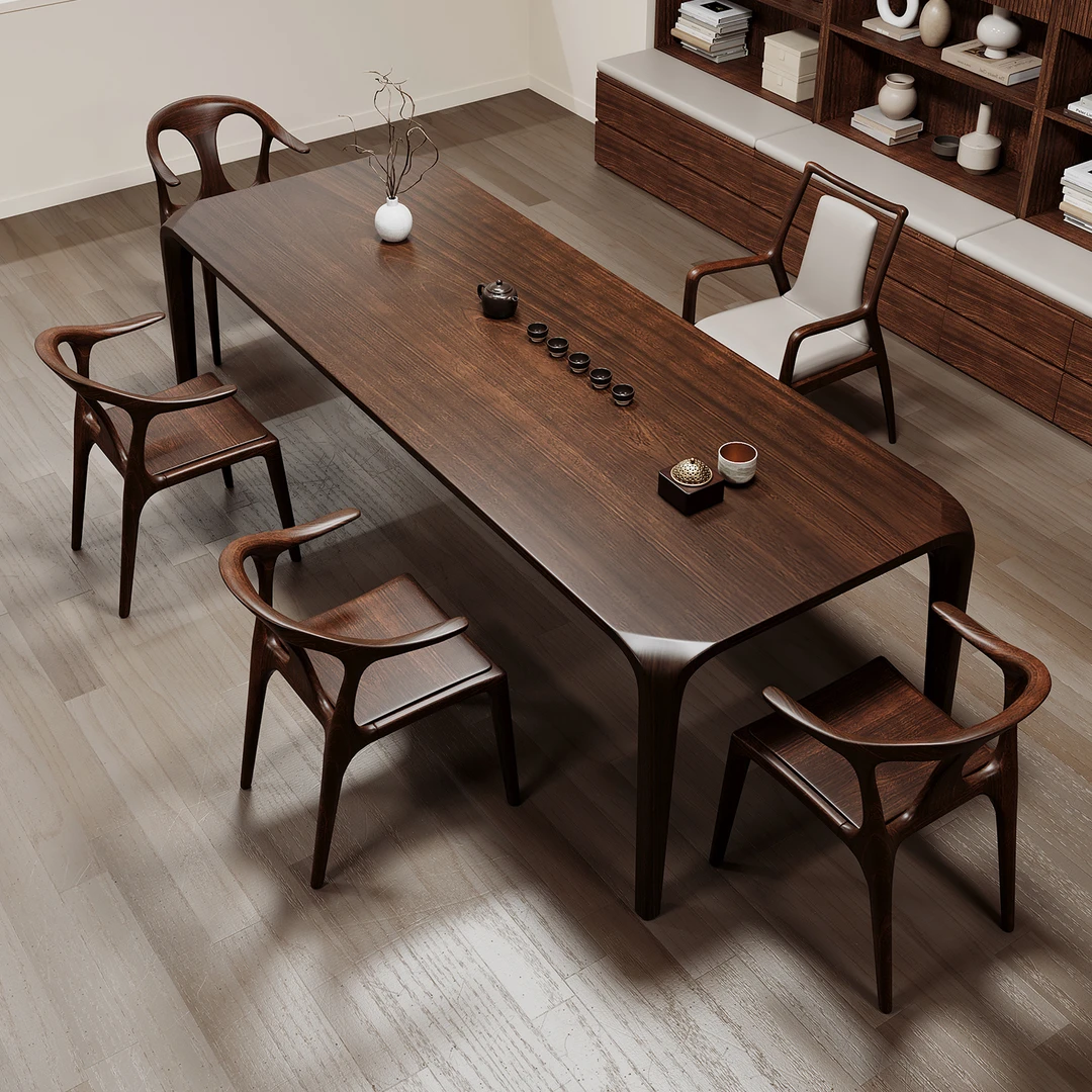 高档南美胡桃木茶桌椅组合实木大板茶台家用现代简约办公室泡茶桌