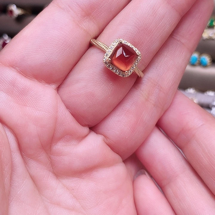 石榴石（芬达石）银S925镶嵌戒指