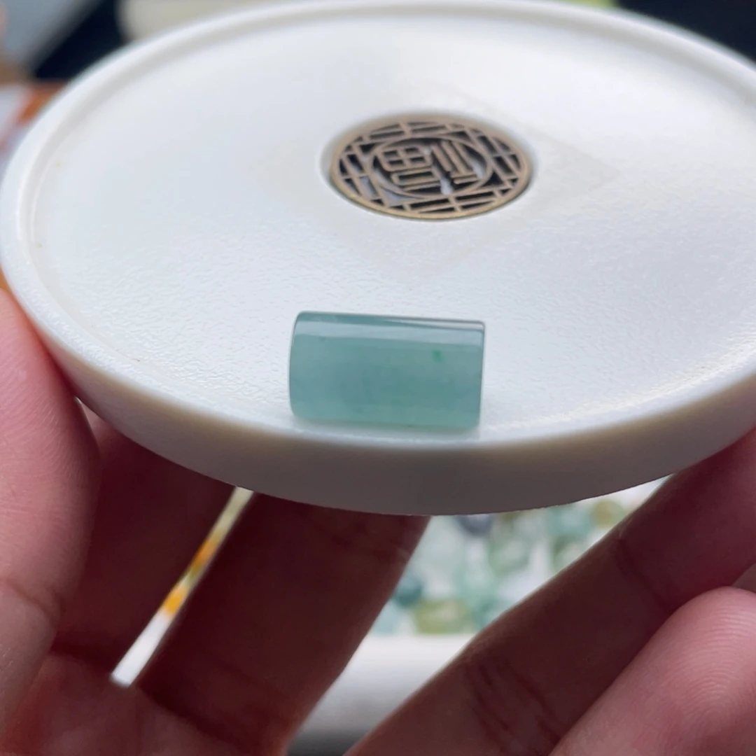 翡翠散珠天然缅甸翡翠a货湖水蓝飘金丝绿13.4×7.6