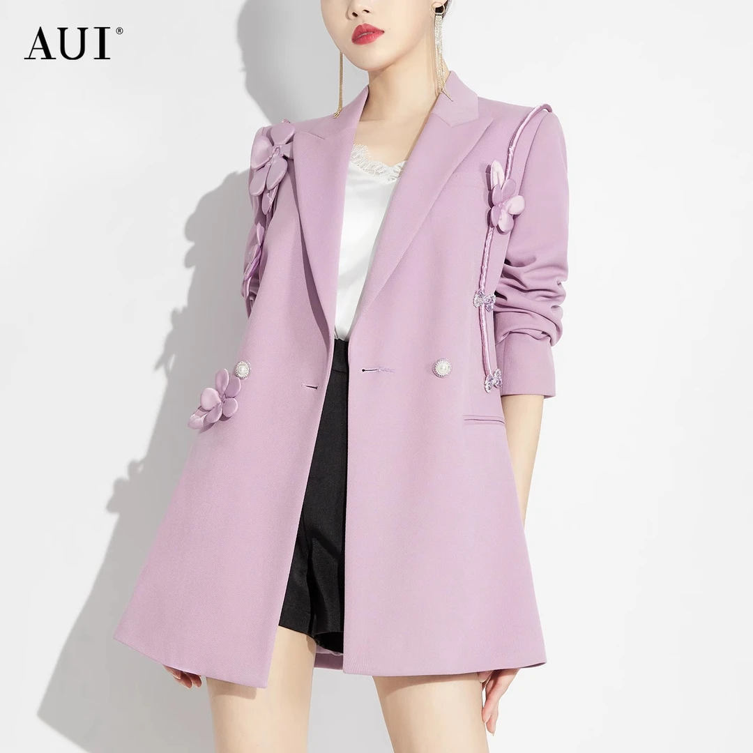 AUI紫色名媛气质设计感西装外套小众宽松休闲西服LGZ-23C041918