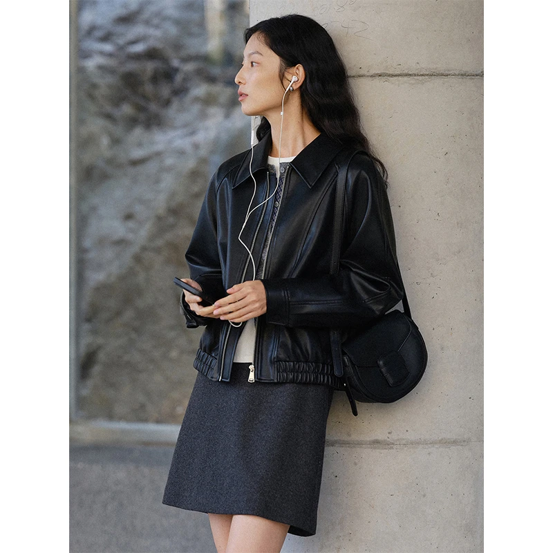 素典【自由轮廓】浅色蛋白pu皮衣高级感复古短款酷飒风上衣3423