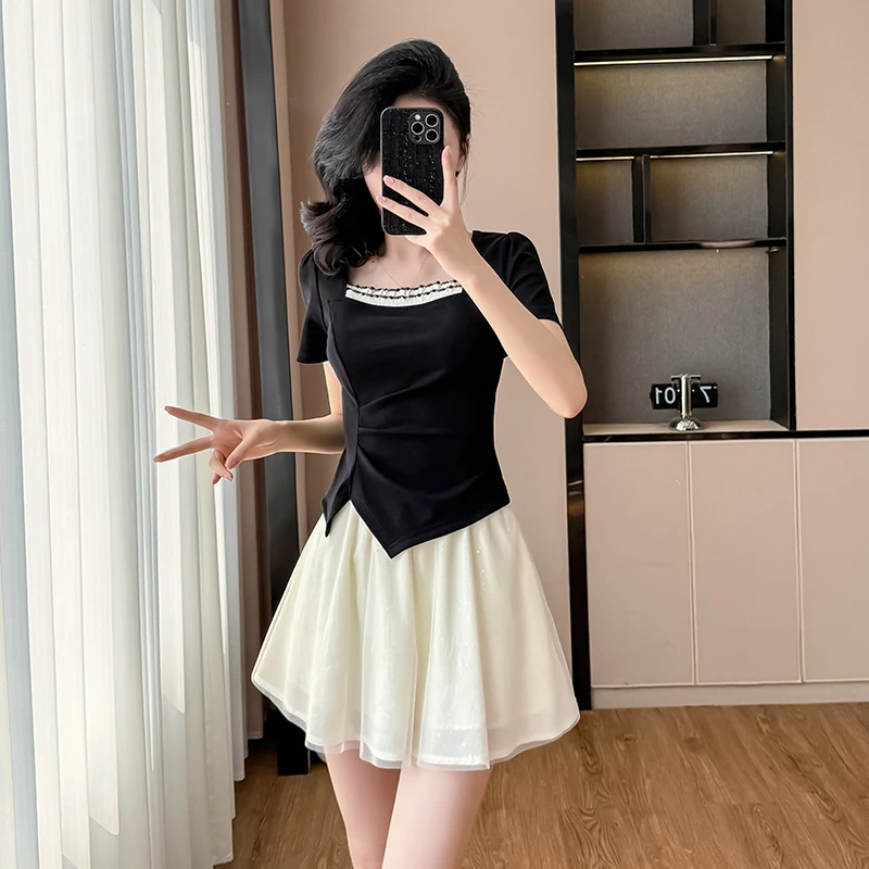 时尚套装2025夏季新款法式温柔纯欲风通勤高显瘦上衣+半身裙