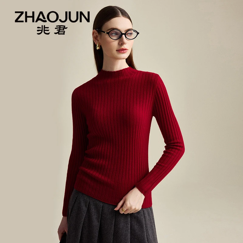 zhaojun/兆君秋冬商务通勤修身半高领长袖纯色女式羊毛衫ZSS7502