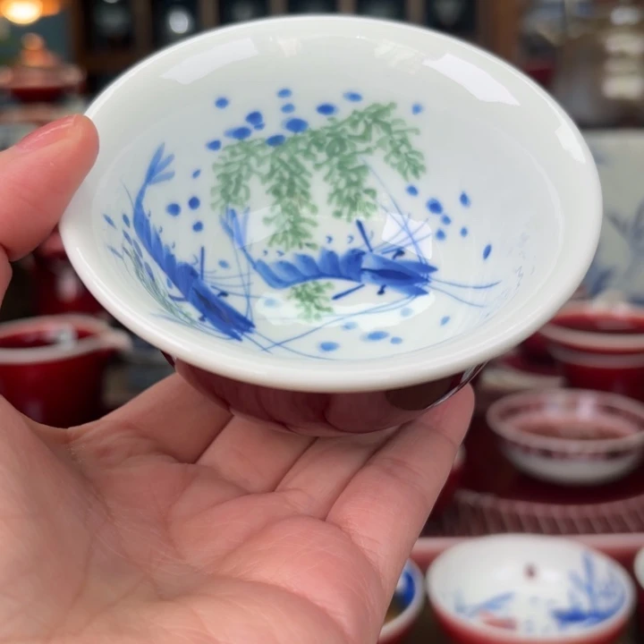 陶闻轩坊原矿郎红 精品虾趣压手杯