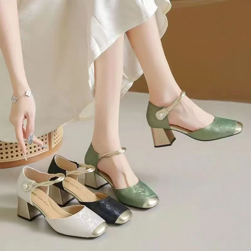 737法式玛丽珍凉鞋女2025春夏新款时尚中空单鞋粗跟高跟鞋