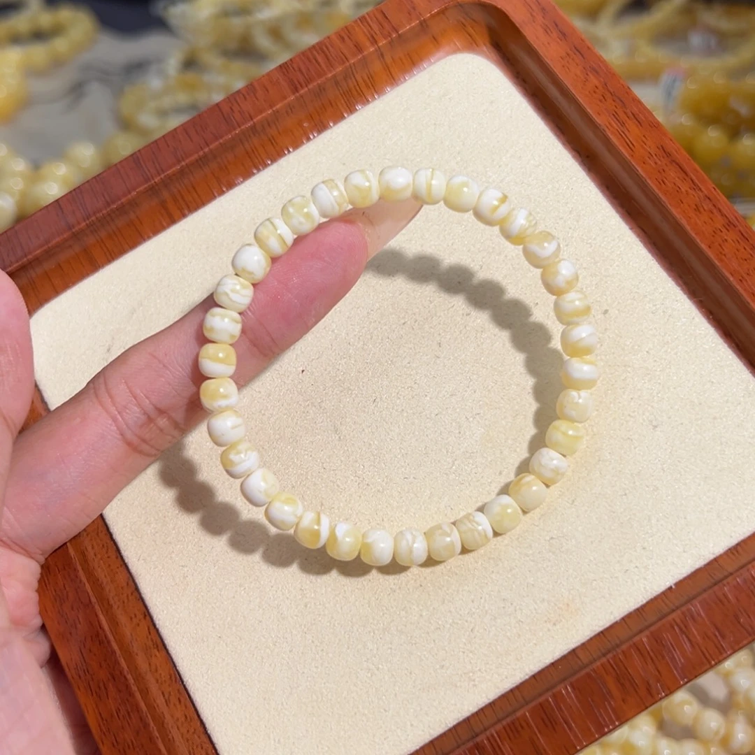 未镶嵌琥珀手链6mm瓷白虎皮纹 4.5